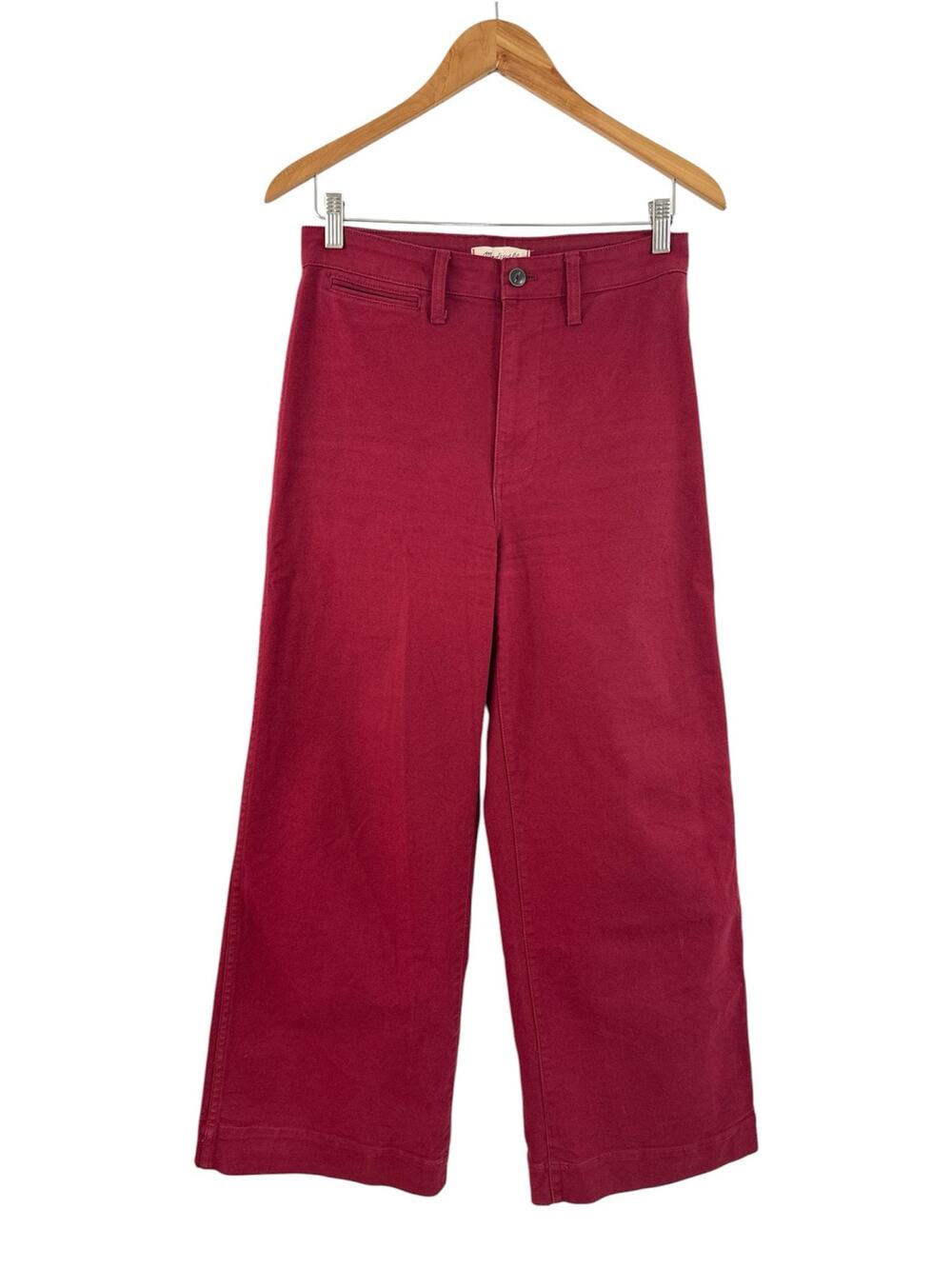 Madewell Emmett Wide Leg Crop Pants Burgundy Red Cotton Stretch Size 27 Tall